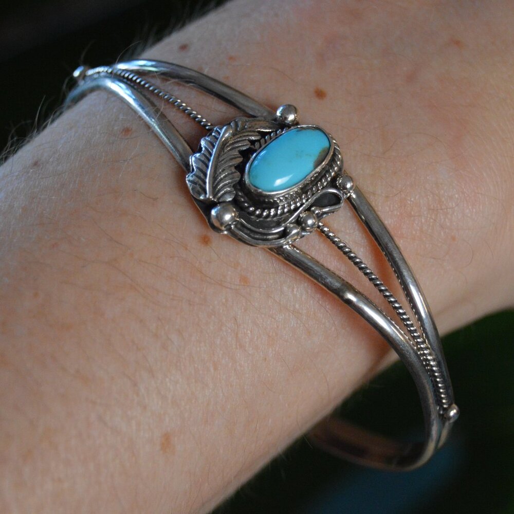 Navajo Sterling Silver and Turquoise Cuff Bracelet by Grace Kenneth